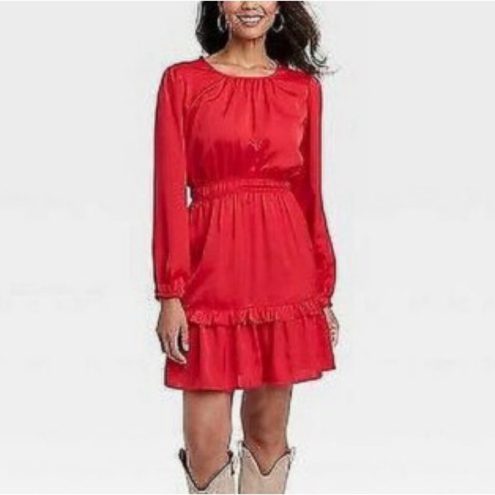 Knox Rose Satin Red Long Sleeve Dress size XL (NWT) - Picture 3 of 3